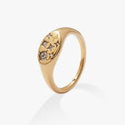 Gold stainless steel Gemini Zodiac ring by ALEX AND ANI with engraved zodiac symbol and sleek band design.