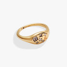 Gold stainless steel Leo zodiac ring by ALEX AND ANI featuring a detailed Leo symbol design on the band.