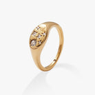 Gold Leo Zodiac ring by ALEX AND ANI featuring a stainless steel band with Leo constellation design.