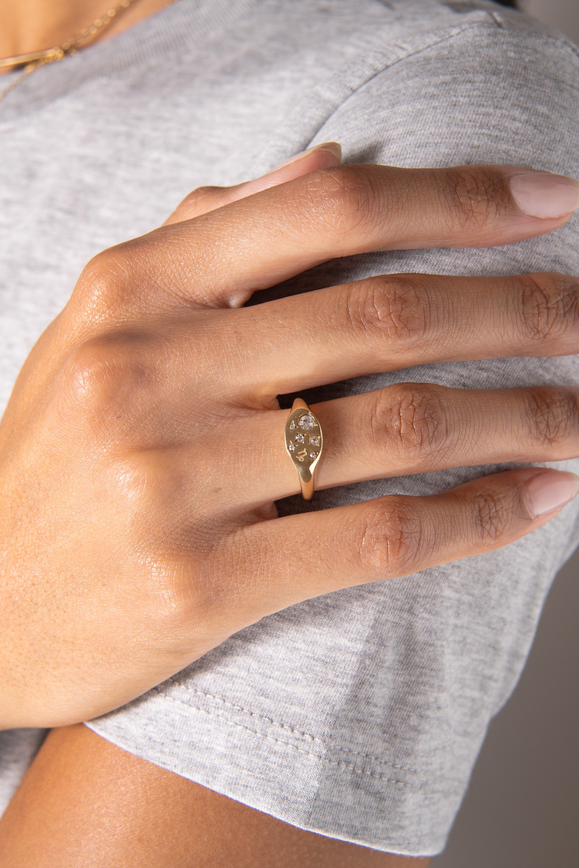 Gold Libra zodiac ring by ALEX AND ANI, stainless steel band featuring Libra constellation design and celestial details.
