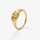 Gold stainless steel Scorpio Zodiac Ring by ALEX AND ANI featuring a detailed Scorpio symbol on a sleek band.