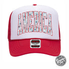 America with Stars foam trucker cap by The Graphic Tee featuring bold star designs and a classic trucker style.