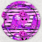 Car coaster set featuring Jack and Sally characters from Anchored Grace Boutique, designed to fit in vehicle cup holders.