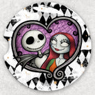 Car coaster set featuring Jack and Sally characters from Anchored Grace Boutique, showcasing decorative ceramic drink coasters in a set.