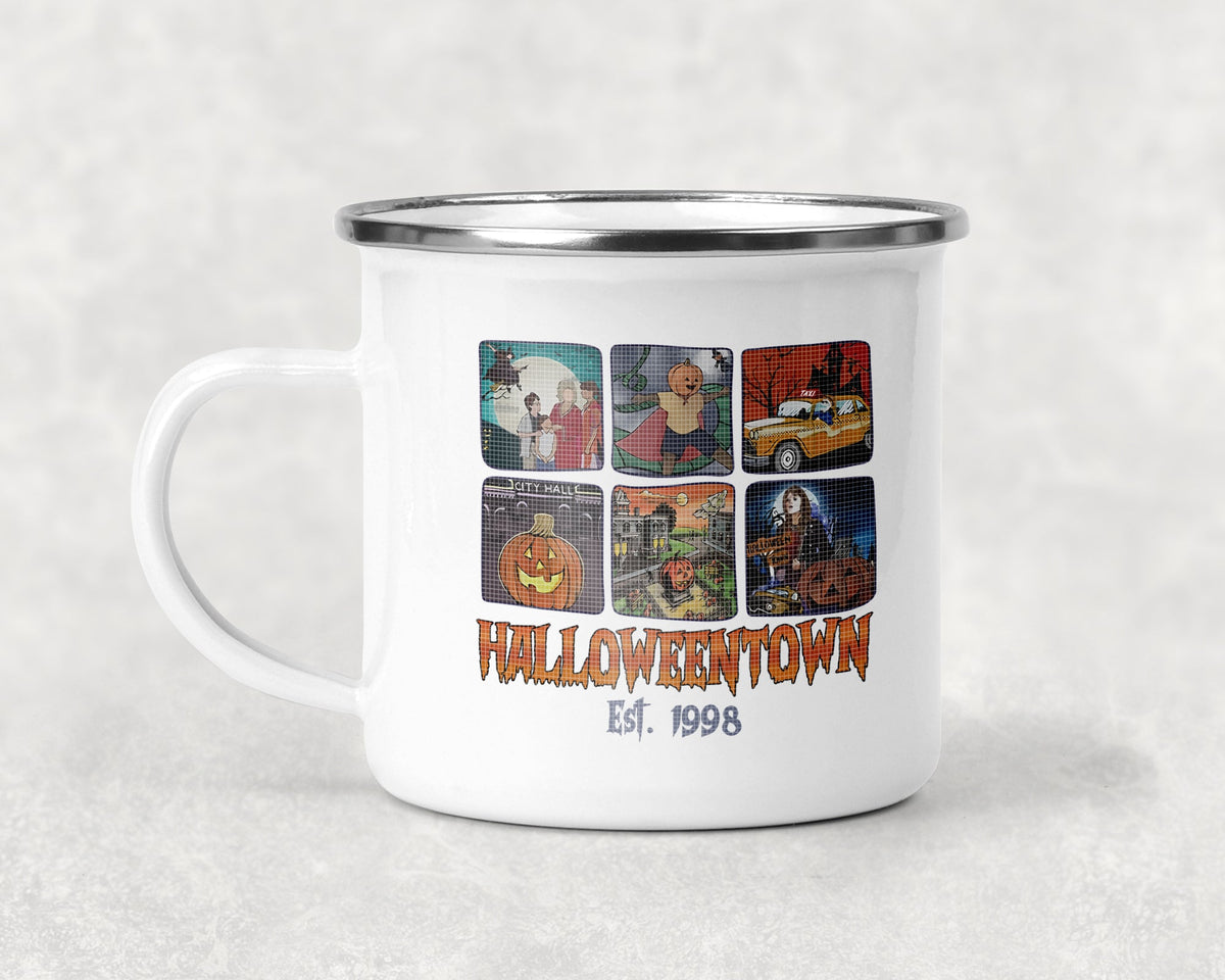 Halloweentown coffee mug by Anchored Grace Boutique with spooky Halloween design and vibrant orange and black colors.