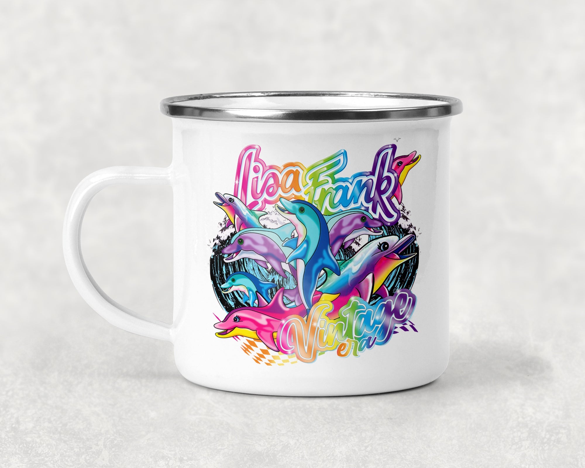 Lisa Frank Vintage Era coffee mug by Anchored Grace Boutique featuring colorful, retro-style Lisa Frank artwork on a ceramic mug.