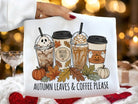 White graphic tee from Anchored Grace Boutique featuring autumn leaves and "Coffee Please" design, casual and stylish for fall.