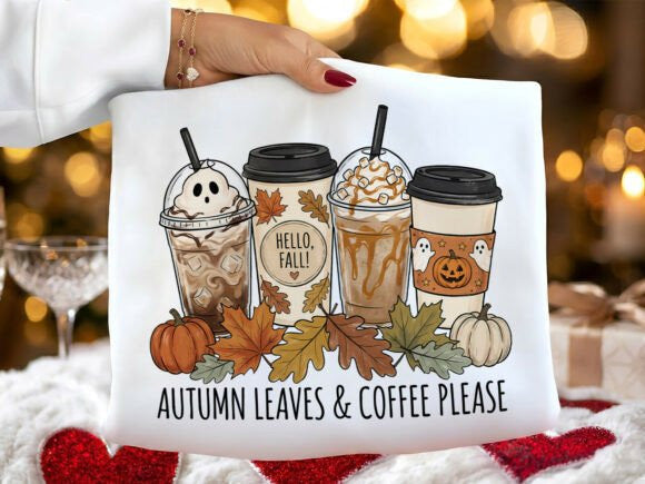 White graphic tee from Anchored Grace Boutique featuring autumn leaves and "Coffee Please" design, casual and stylish for fall.