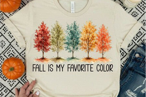 White graphic tee by Anchored Grace Boutique featuring fall-themed text "Fall is My Favorite Color" on the front.