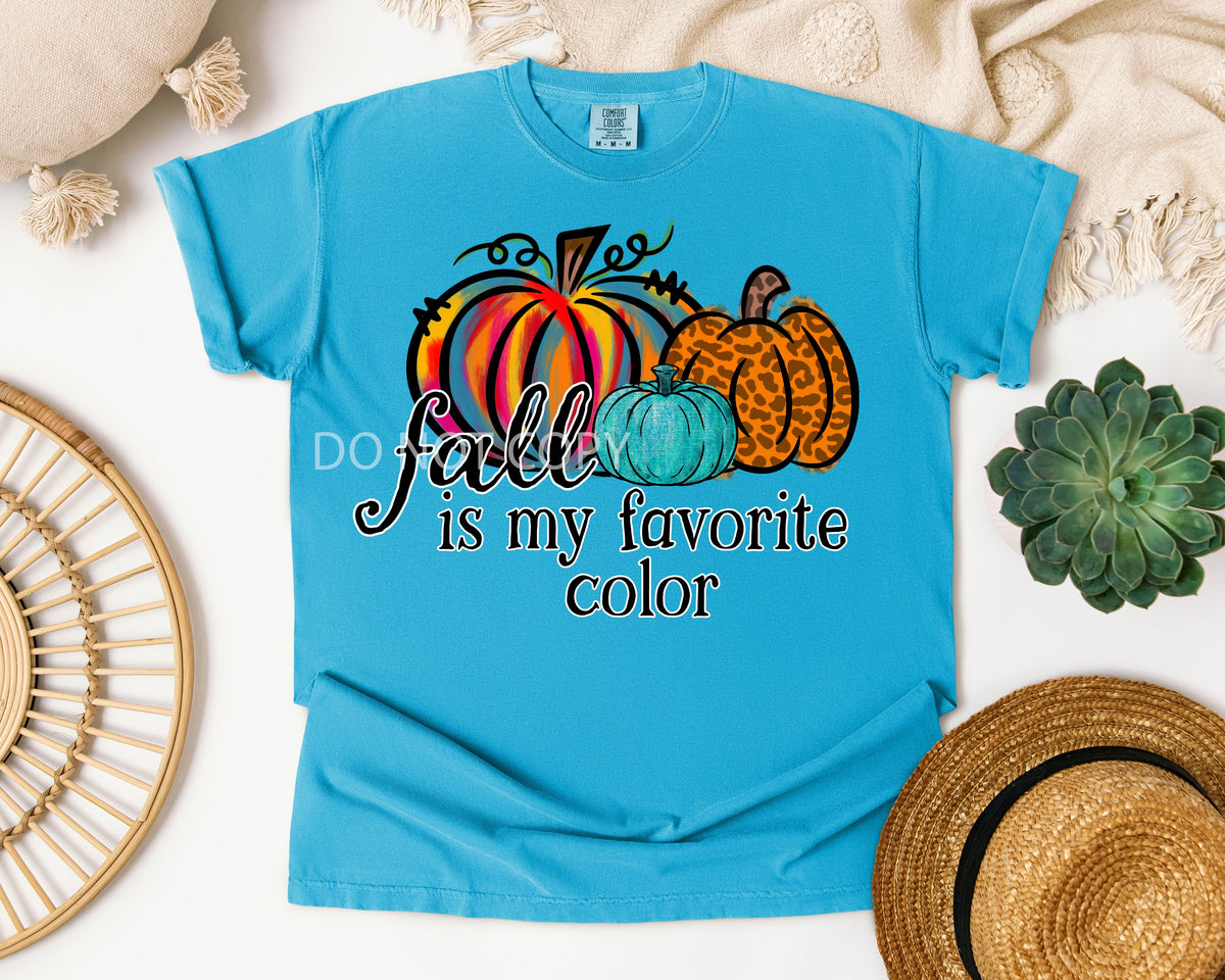 White graphic T-shirt by Anchored Grace Boutique with "Fall is My Favorite Color" printed design, casual and comfortable style.