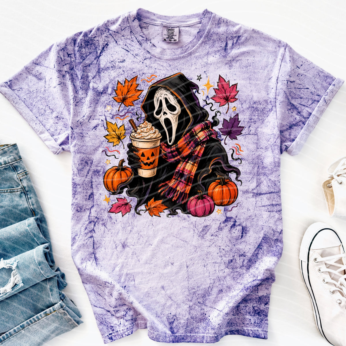 White Fall Scream graphic tee by Anchored Grace Boutique featuring a bold fall-themed design on soft cotton fabric.
