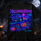 White Halloweentown graphic tee by Anchored Grace Boutique, featuring festive Halloween-themed design on soft cotton fabric.