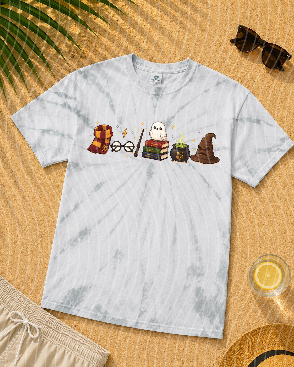 White HP Icons graphic tee by Anchored Grace Boutique featuring a casual, stylish design and the HP logo on the front.