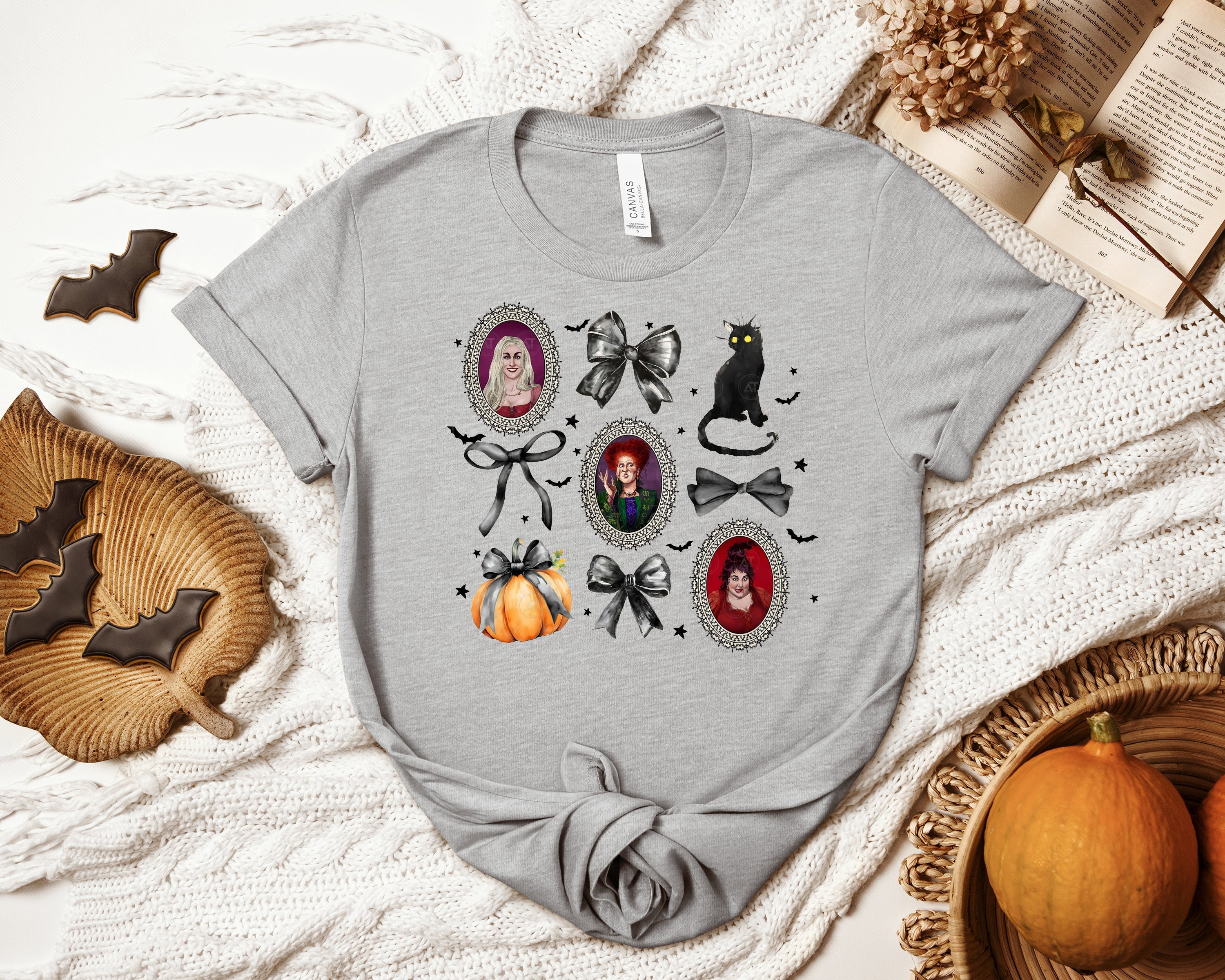 White HP Witches Coquette graphic tee by Anchored Grace Boutique featuring witch-themed artwork on a casual cotton t-shirt.