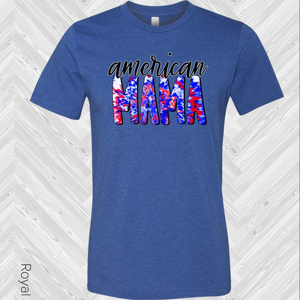 American Mama graphic tee by Anchored Grace Boutique featuring a stylish design on a casual cotton t-shirt.