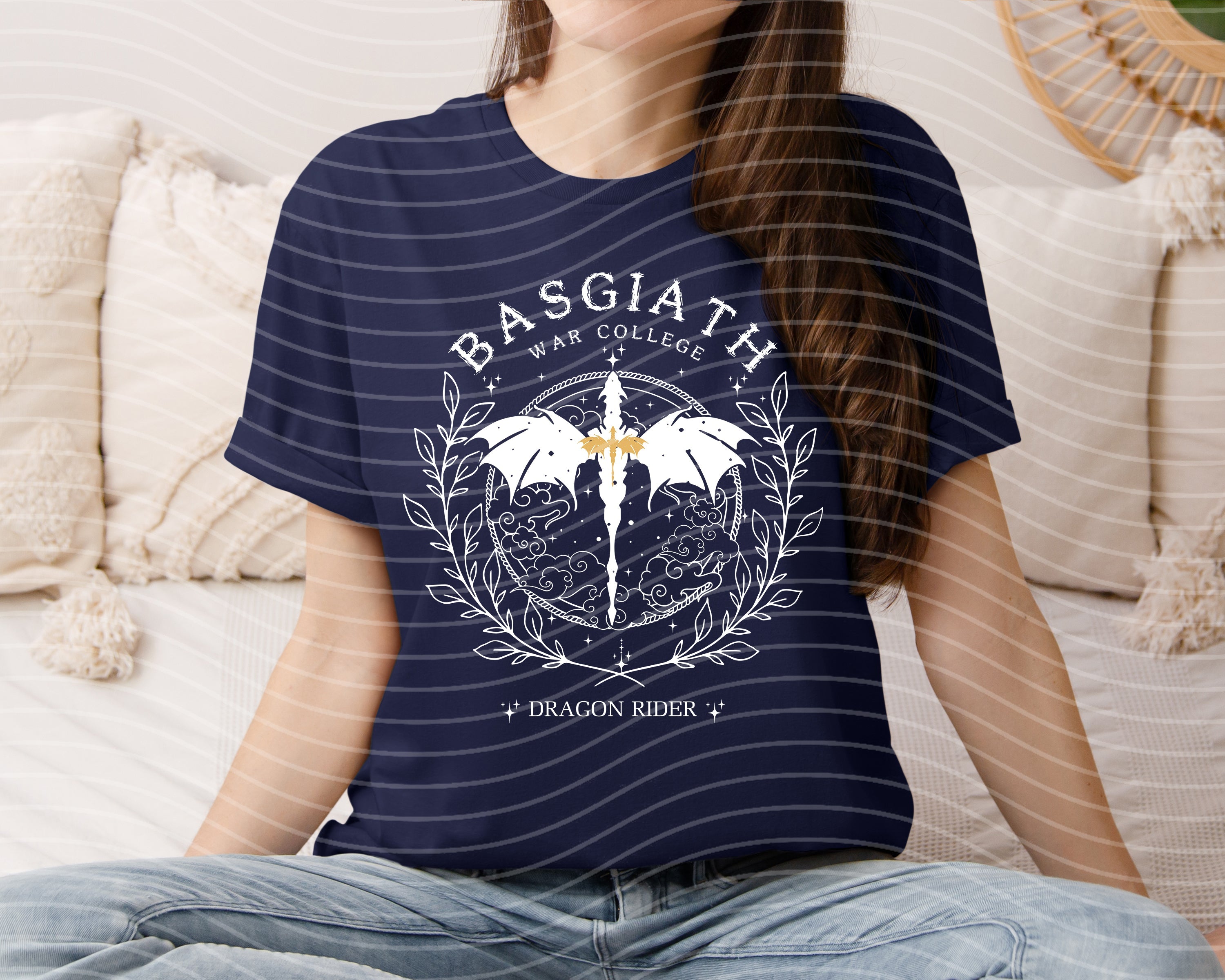 Anchored Grace Boutique Basgiath War College graphic tee featuring a bold college-themed design on a comfortable cotton shirt.
