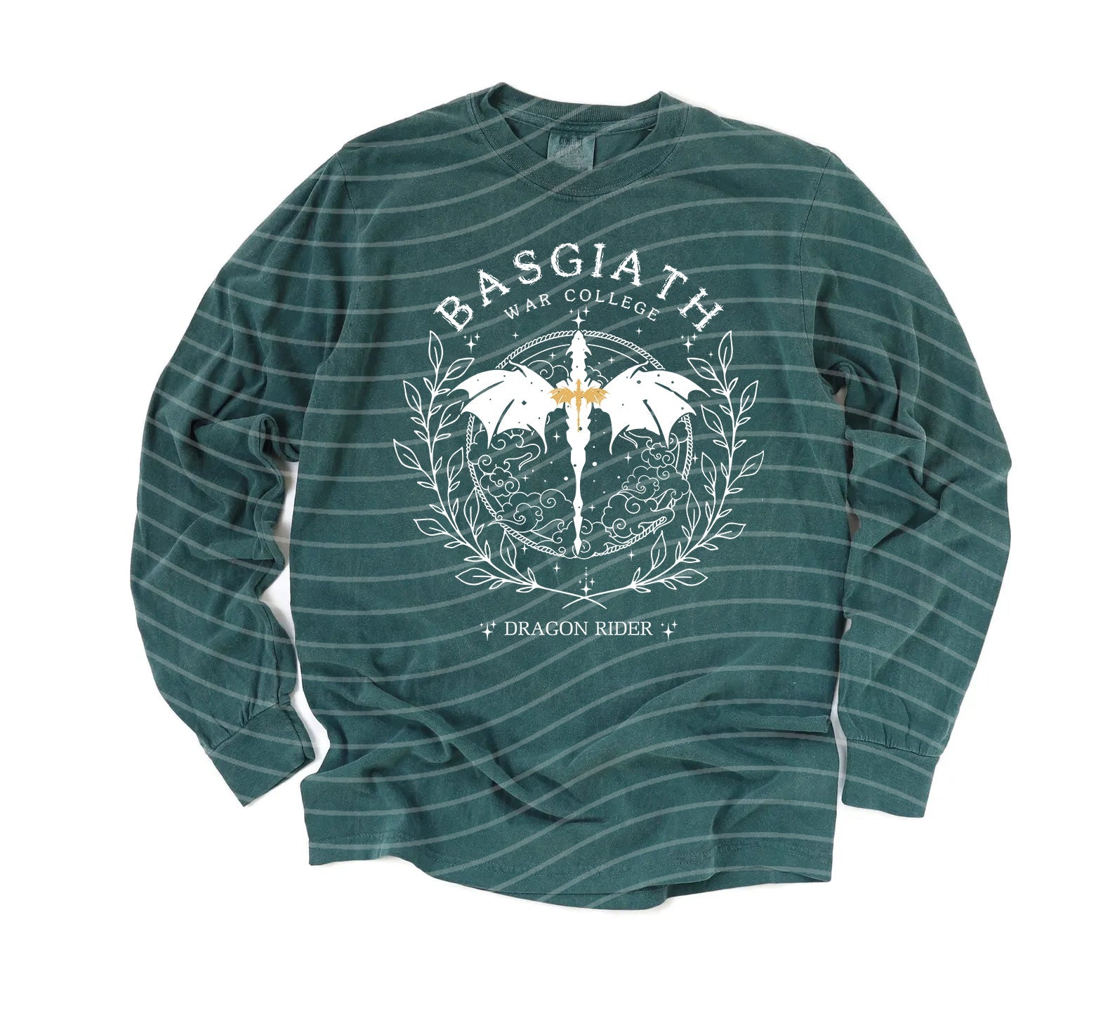 Black Basgiath War College graphic tee by Anchored Grace Boutique featuring military-inspired design and bold text print.