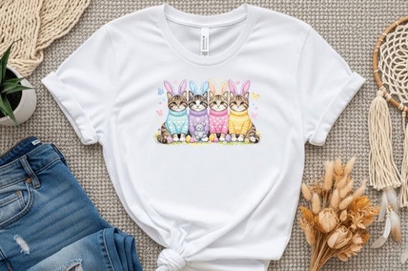 Cute bunny cats graphic tee by Anchored Grace Boutique featuring a playful feline and bunny illustration on a casual tee.