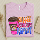 Black Coffee Rescue Repeat graphic tee by Anchored Grace Boutique featuring a coffee-themed design on soft cotton fabric.