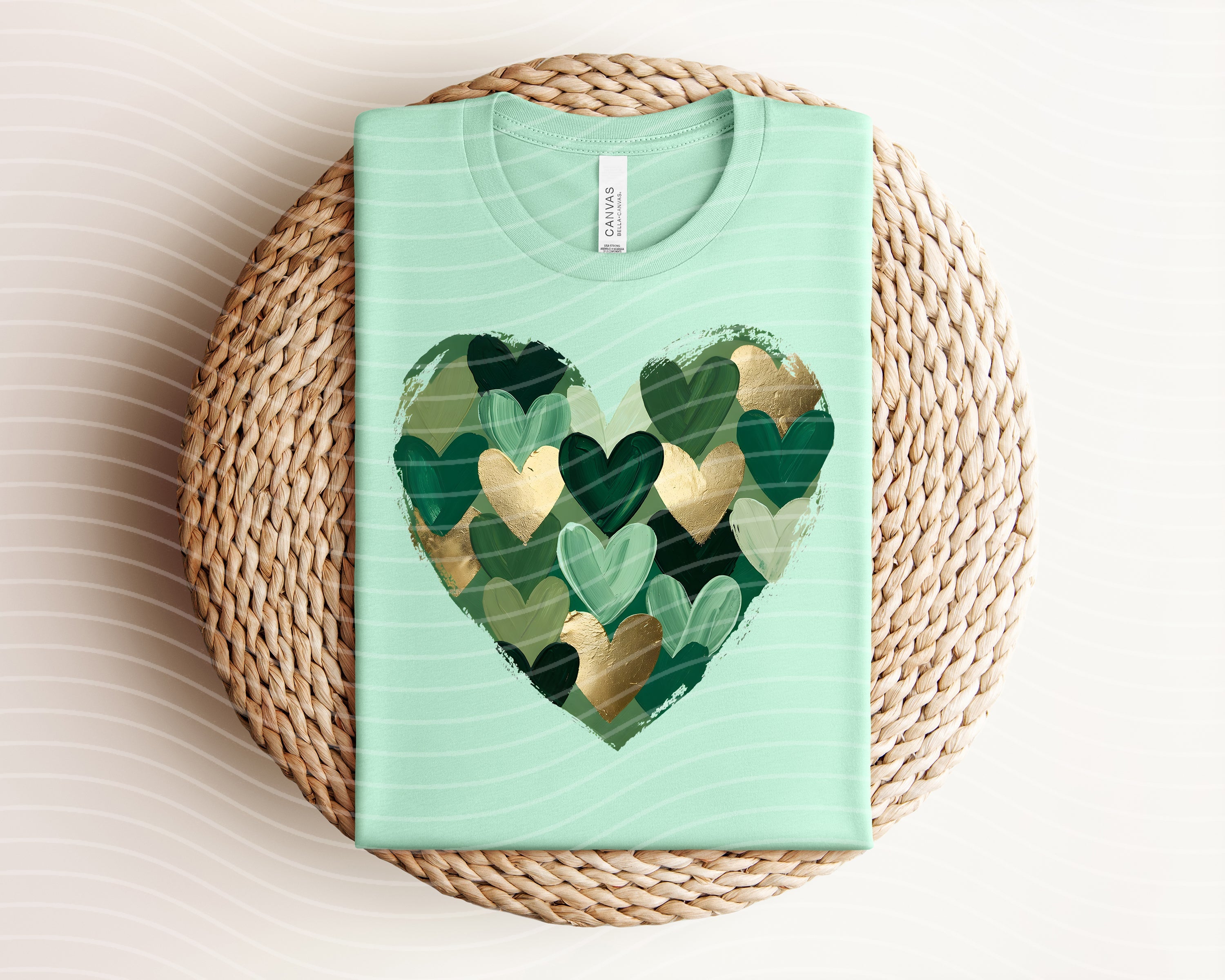 Green hearts graphic tee by Anchored Grace Boutique, casual cotton t-shirt featuring a vibrant heart pattern and comfortable fit.