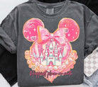 Black graphic tee featuring "Happiest Place on Earth" design from Anchored Grace Boutique, casual wear with colorful print.