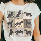 Horses graphic tee from Anchored Grace Boutique featuring a colorful horse illustration on soft cotton fabric.