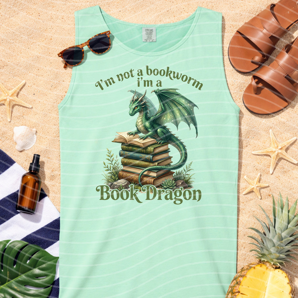 I'm a Book Dragon graphic tee showing a colorful dragon and book design on a casual black T-shirt from Anchored Grace Boutique.