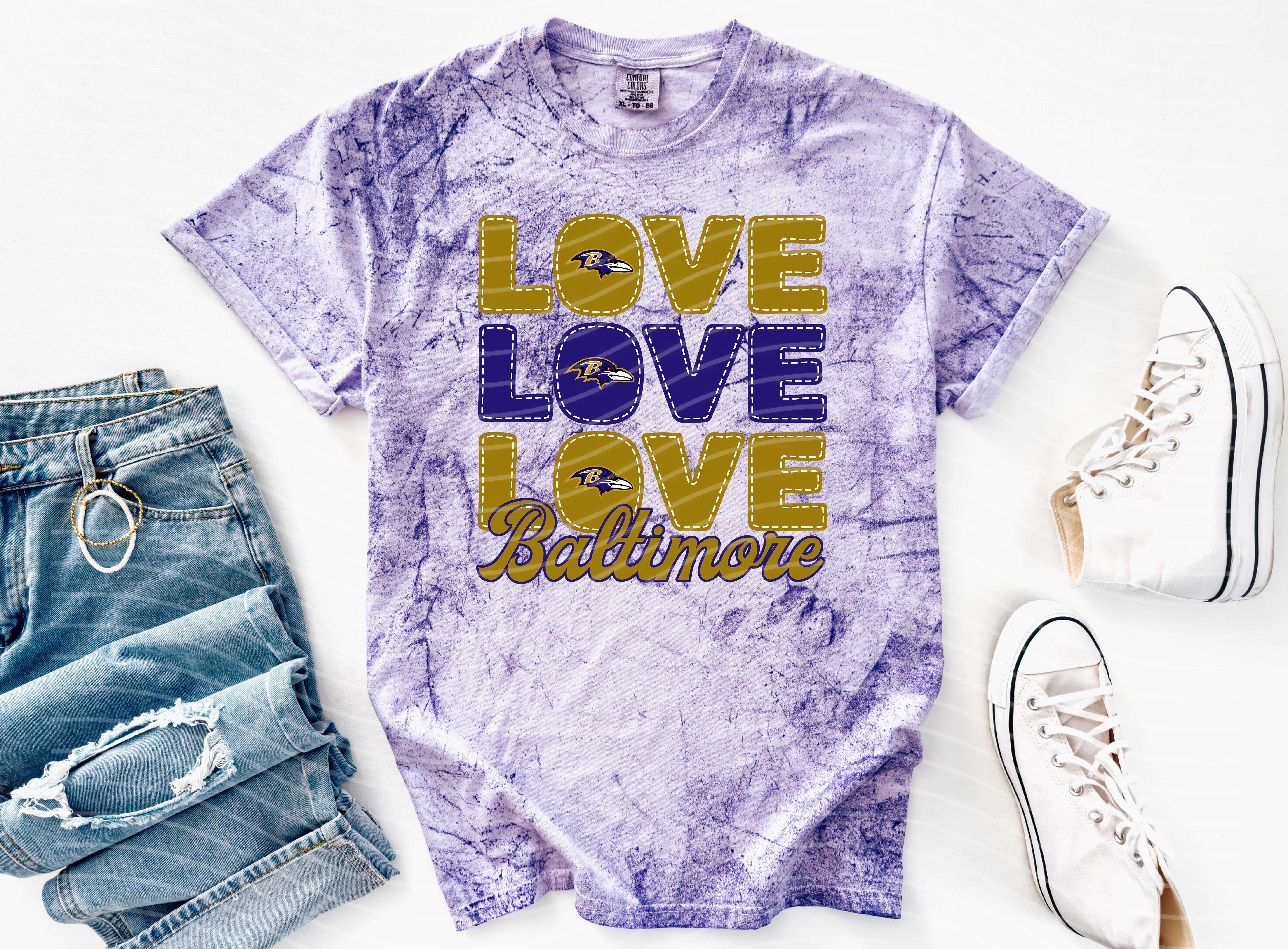 Love Baltimore graphic tee by Anchored Grace Boutique featuring a stylish design on a casual cotton t-shirt.
