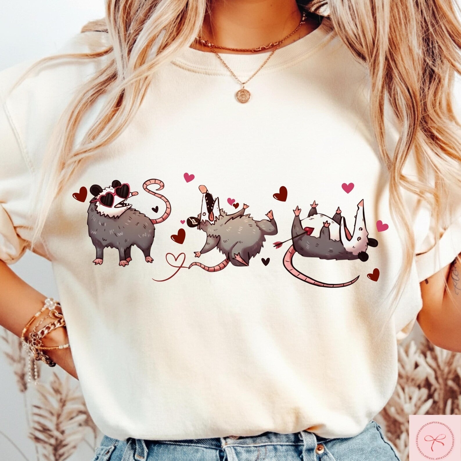 Love Possums graphic tee by Anchored Grace Boutique featuring a playful possum design on a casual cotton t-shirt.
