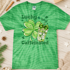 Lucky and Caffeinated graphic tee by Anchored Grace Boutique, featuring a colorful design on a casual cotton t-shirt.