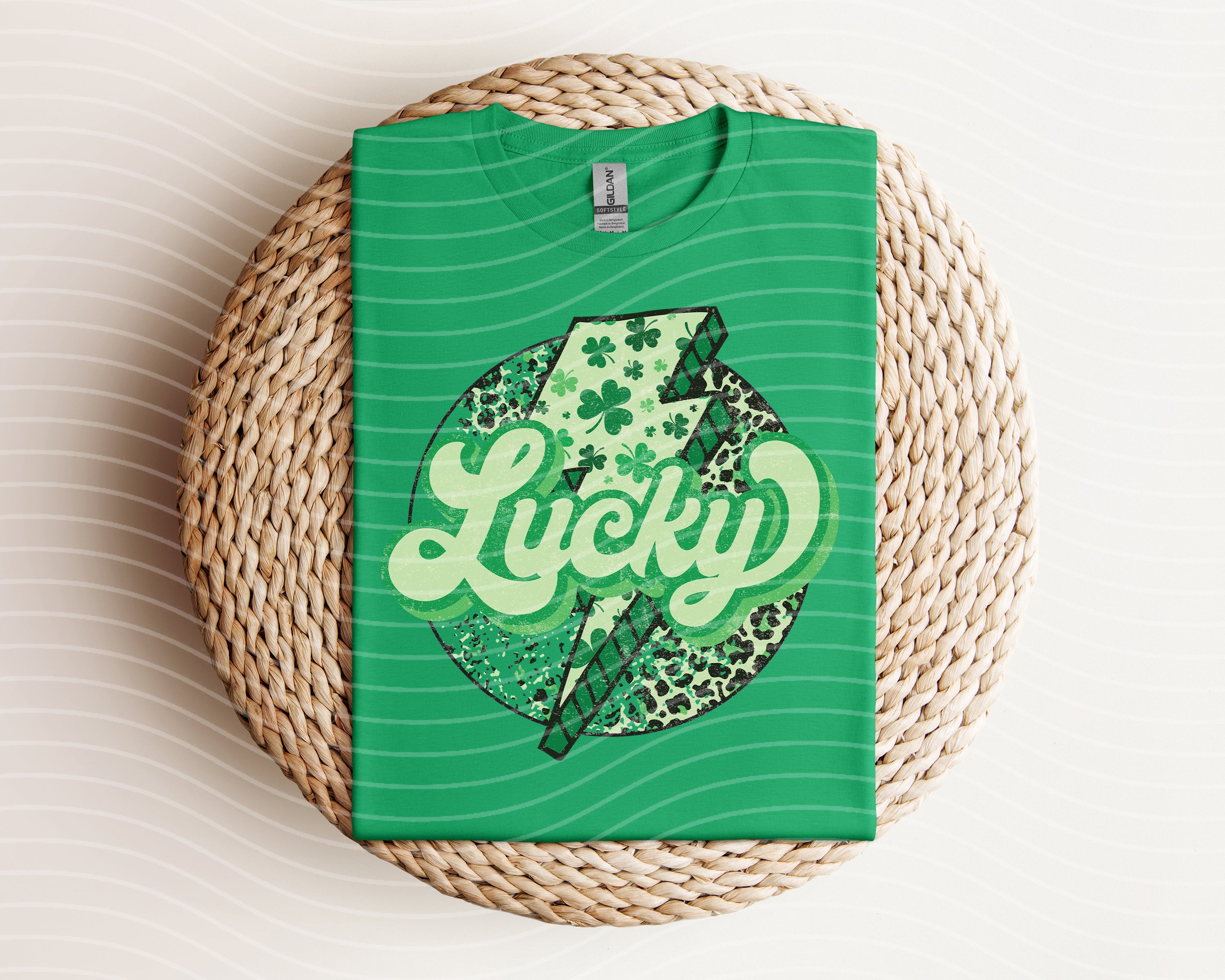 Lucky graphic tee by Anchored Grace Boutique featuring a colorful, stylish design on a casual cotton t-shirt.