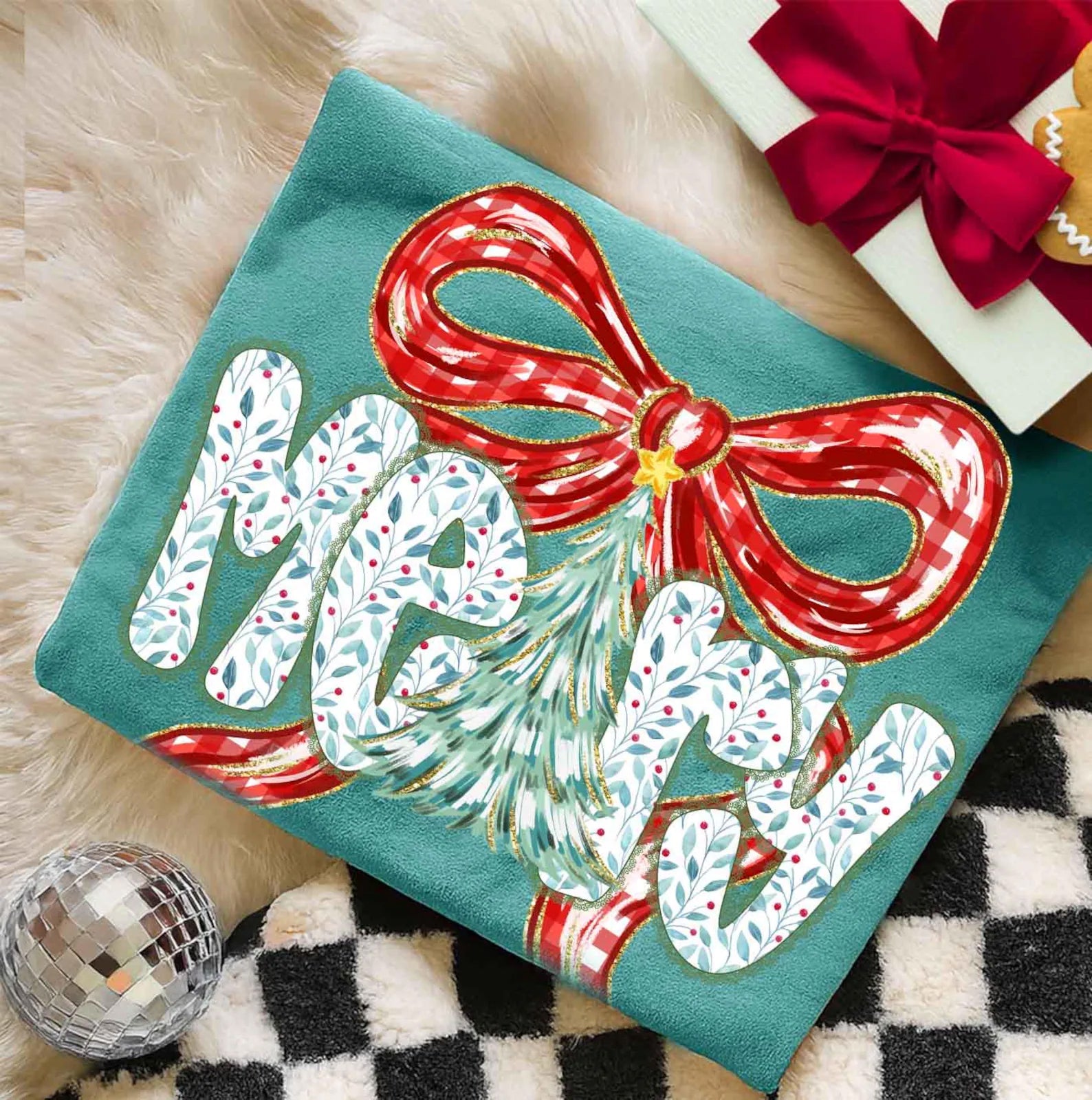 Merry Coquette graphic tee by Anchored Grace Boutique featuring festive holiday design and casual fit.