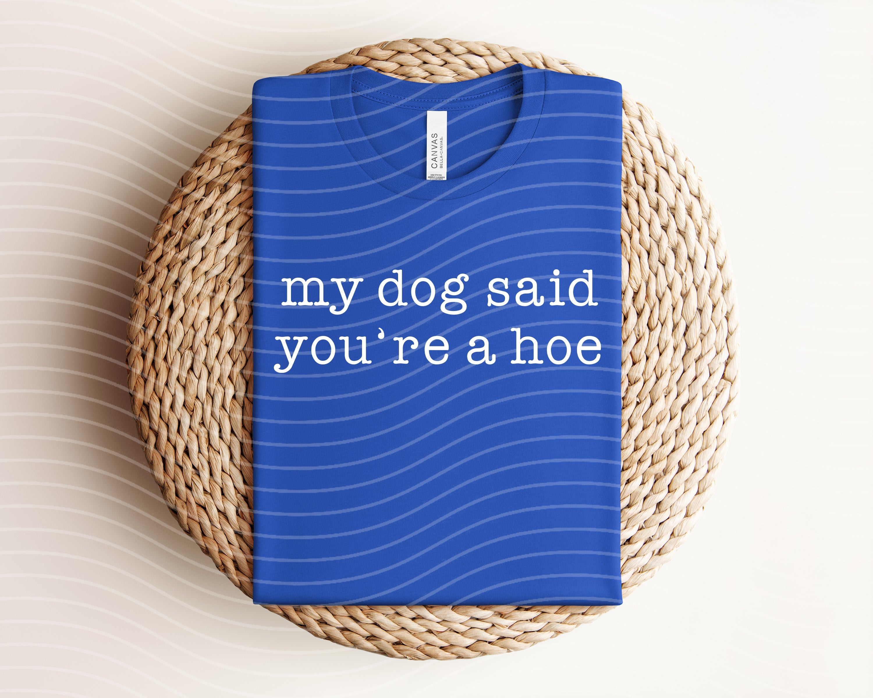 Black graphic tee for women featuring humorous "My Dog Said You're a Hoe" design from Anchored Grace Boutique.