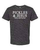Graphic tee from Anchored Grace Boutique featuring a playful pickles and Jesus design on a comfortable cotton fabric.