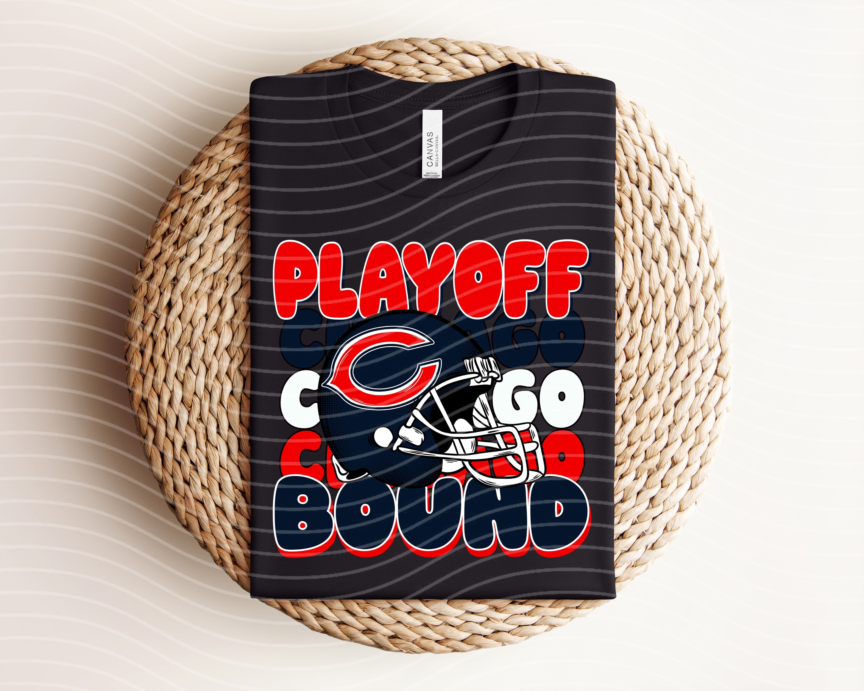 Playoff Bound Bears graphic tee by Anchored Grace Boutique featuring bold team logo and vibrant design on a casual cotton shirt.