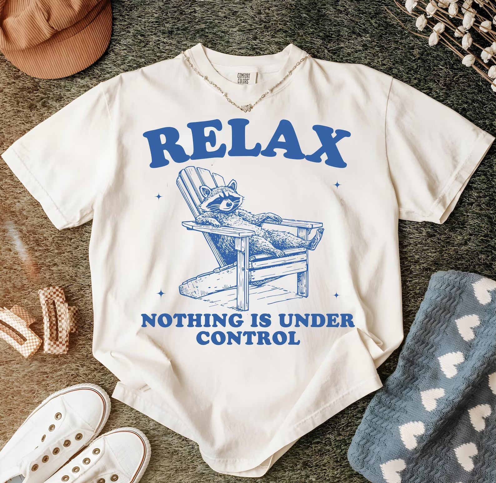 Relax Nothing is Under Control graphic tee by Anchored Grace Boutique, featuring a casual cotton t-shirt with a bold printed design.