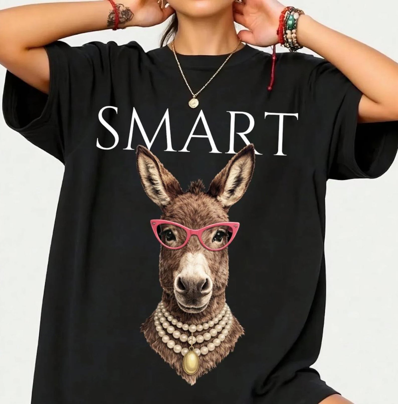 Smart Donkey graphic tee by Anchored Grace Boutique featuring a playful donkey illustration on a casual cotton t-shirt.
