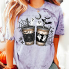 Spooky Coffee graphic tee by Anchored Grace Boutique featuring a dark, spooky coffee-themed design on a casual t-shirt.