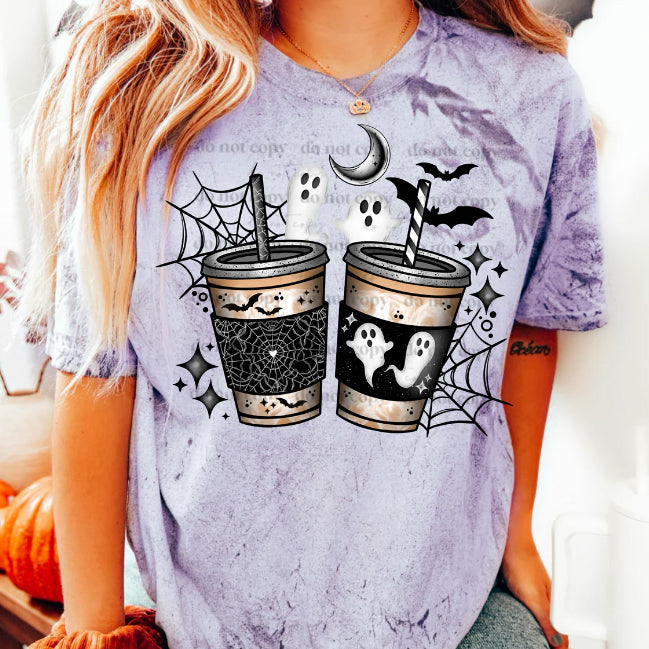 Spooky Coffee graphic tee by Anchored Grace Boutique featuring a dark, spooky coffee-themed design on a casual t-shirt.