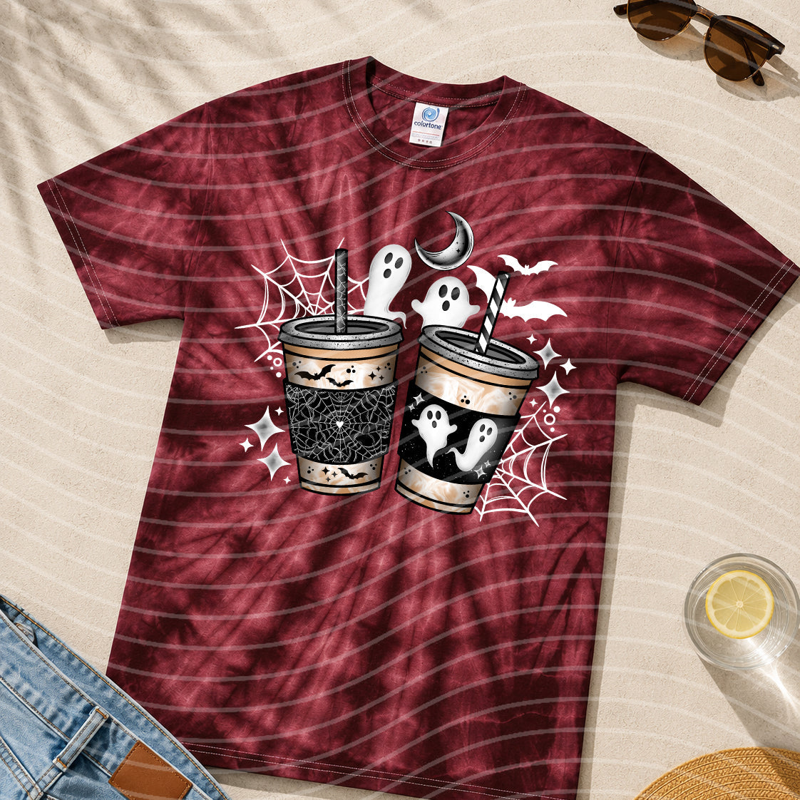 Spooky Coffee graphic tee from Anchored Grace Boutique featuring a coffee-themed spooky design on a casual t-shirt.