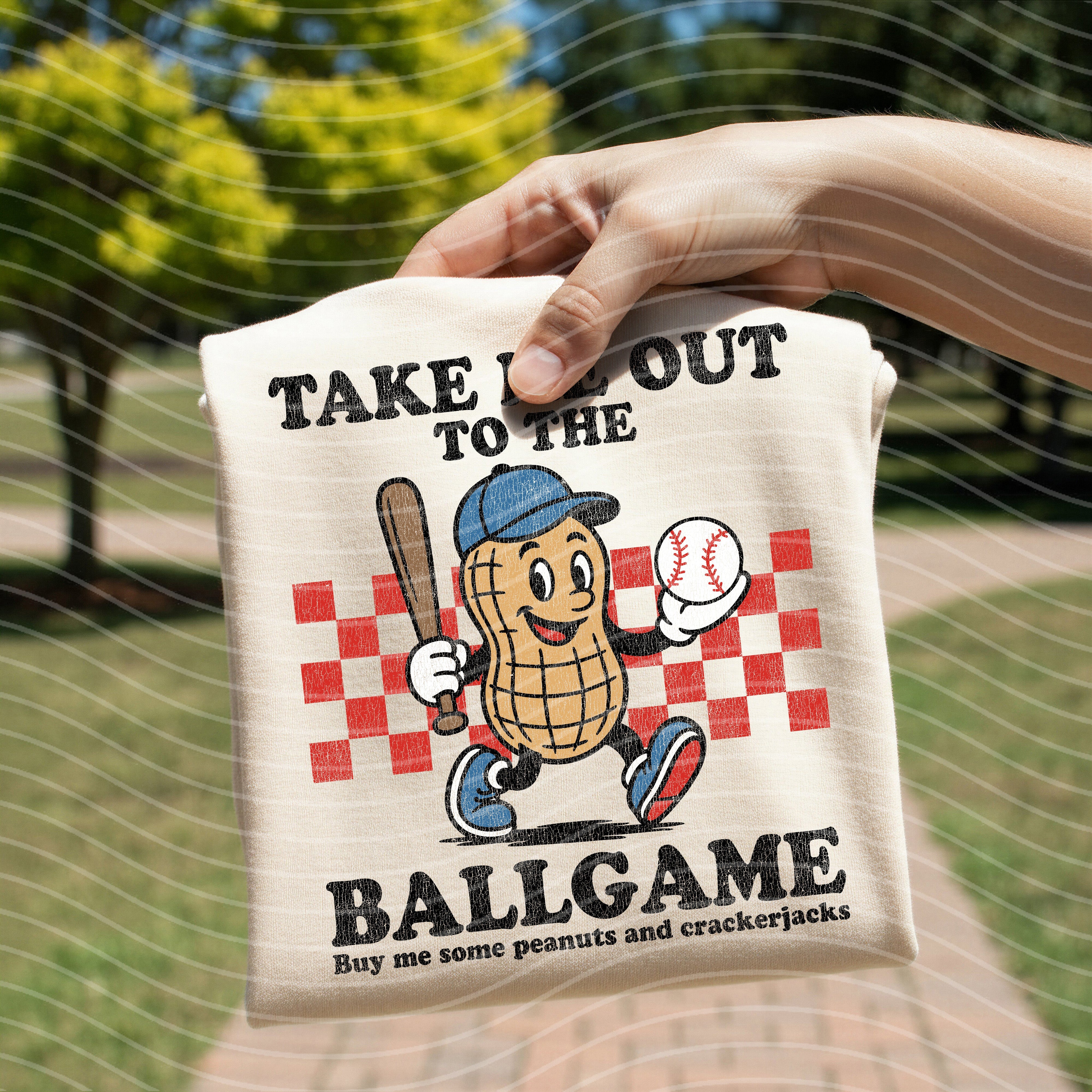 Anchored Grace Boutique graphic tee featuring "Take Me Out to the Ball Game" baseball design on soft cotton fabric.