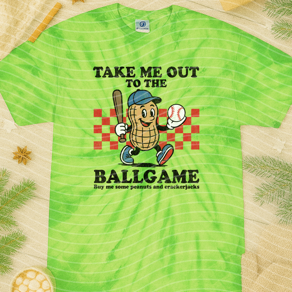 Blue Take Me Out to the Ball Game graphic tee by Anchored Grace Boutique, featuring a vintage baseball design on soft fabric.