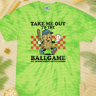 Blue Take Me Out to the Ball Game graphic tee by Anchored Grace Boutique, featuring a vintage baseball design on soft fabric.