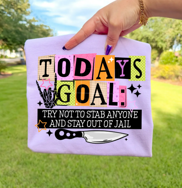 Black Today's Goal graphic tee by Anchored Grace Boutique featuring motivational text and casual fit.