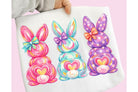 Colorful watercolor bunny graphic tee by Anchored Grace Boutique featuring a playful bunny design on a casual cotton t-shirt.