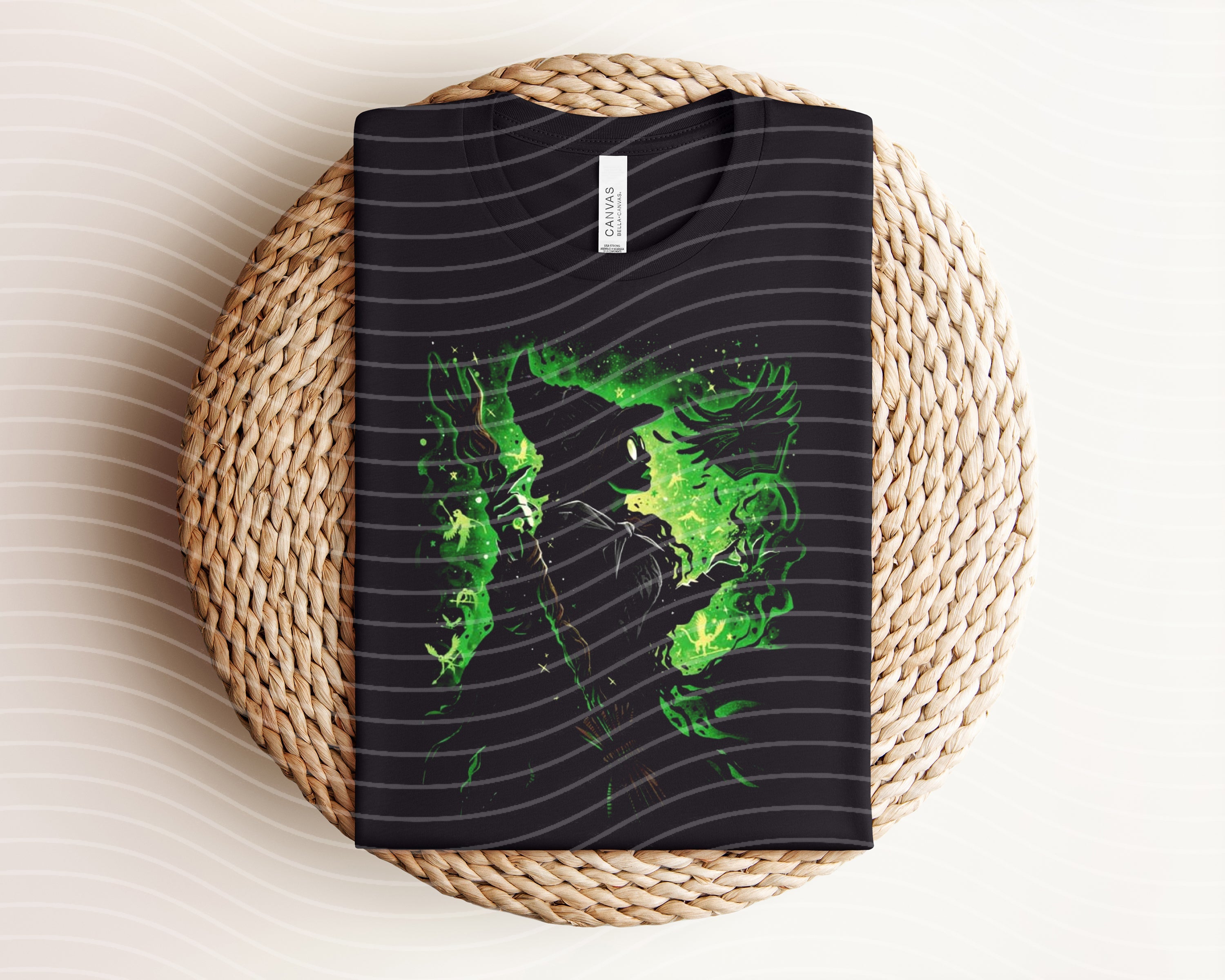 Dark graphic tee featuring a wicked witch design from Anchored Grace Boutique, casual apparel with spooky Halloween style.