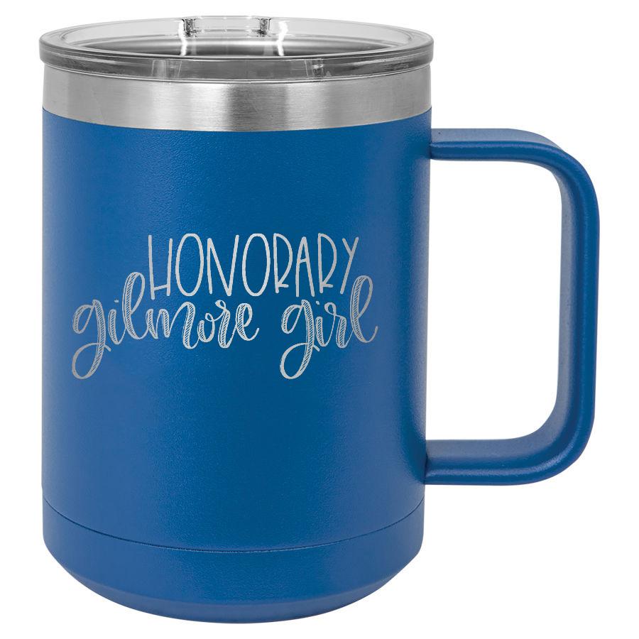 Honorary Gilmore Girl 15 oz Polar Camel coffee mug with sliding lid, featuring a stylish design and sturdy handle.