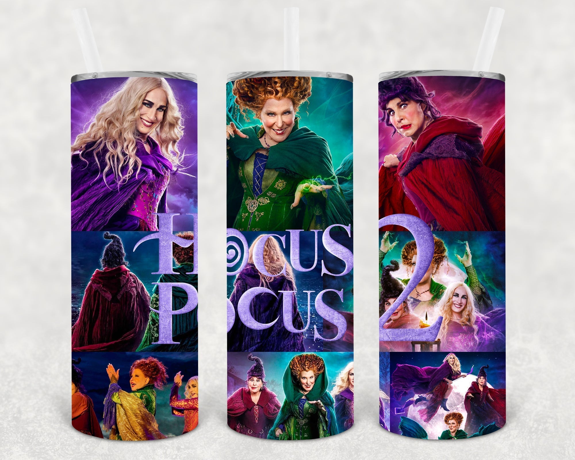 Hocus Pocus 2 20 oz Skinny Tumbler by Anchored Grace Boutique, black with Halloween-themed design, stainless steel insulated tumbler.