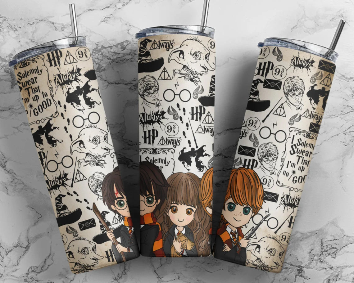 HP 20 oz Skinny Tumbler by Anchored Grace Boutique, stainless steel with a sleek design and spill-proof lid.