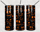 Jack o'Lantern Puffy 20 oz skinny tumbler by Anchored Grace Boutique featuring a festive Halloween pumpkin design.